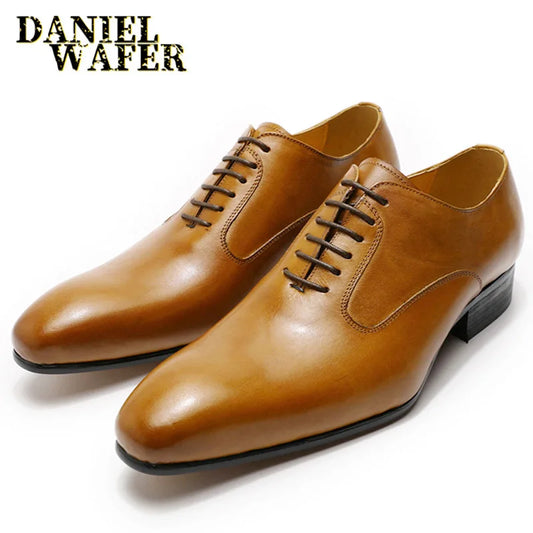 Luxury Brand Mens Oxford Leather Shoes Black Brown Handmade Lace Up Pointed Toe Dress Shoes Wedding Office Business Formal Shoes