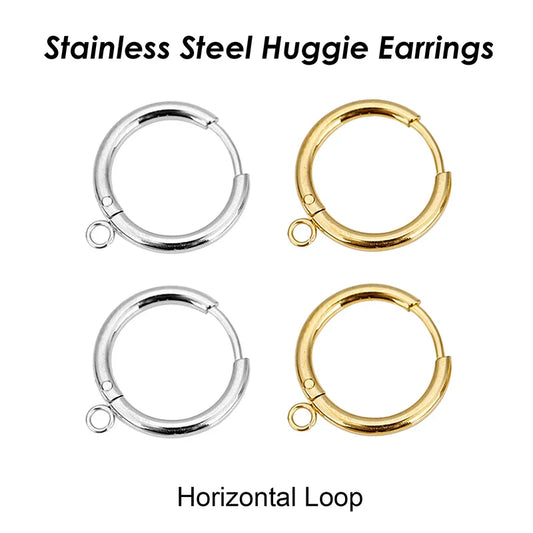 50 x Stainless Steel Huggie Earring Hooks with Loop, Gold Color Huggie Hoop Earring with Jump Ring for DIY Jewelry Findings