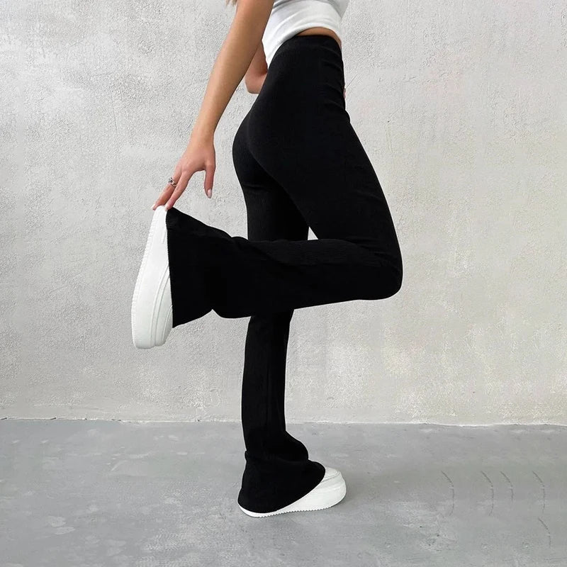 Autumn Solid High Waist Hip-Wrapping Elasticated Embossing Trousers