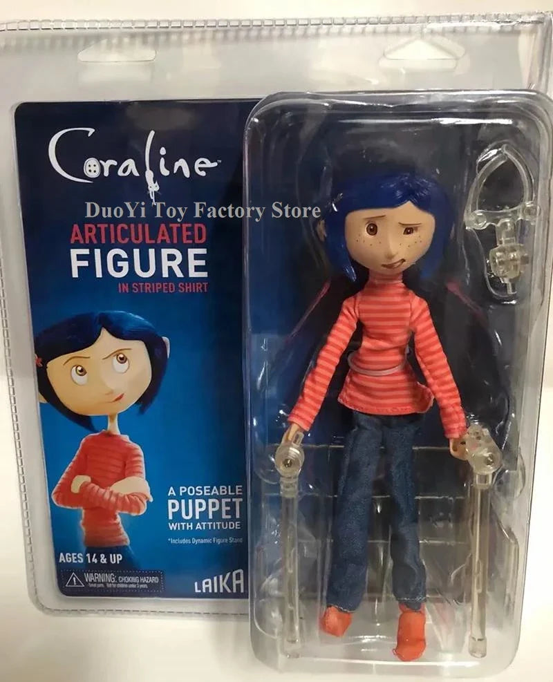 NECA Anime Coraline Doll Articulated Anime Figure Raincoat Sweater In Striped Shirt Toy LA Girl Decoration Model Bithday Gifts