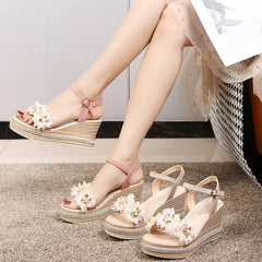 Female Ankle Strap Buckle Rhinestone Crystal Sandals Summer Women Round Toe