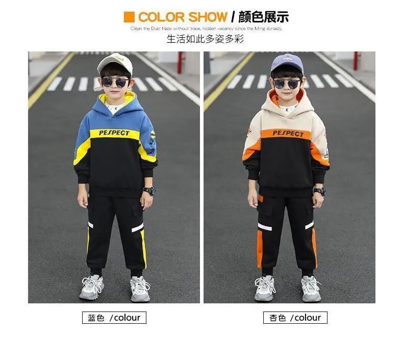 Boys Clothes Set Kids Letter Print Hoodies+Pants 2pcs Tracksuit Teenagers Thick Costume 4 To 14Yrs Big Children's Clothing Suits