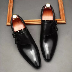 Genuine Leather Double Buckle Men Dress Shoes Wingtip Mens Oxford Shoes