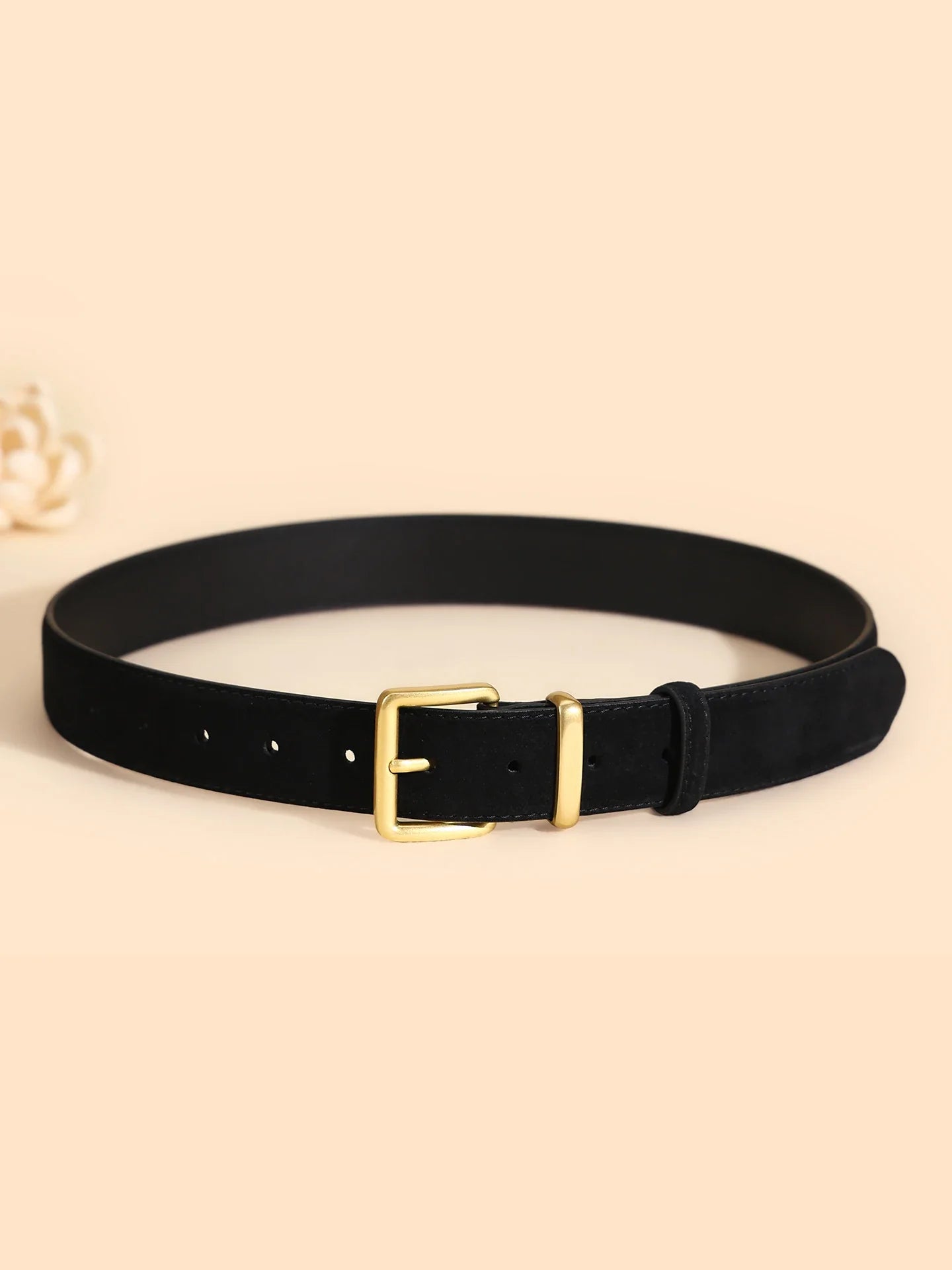 Luxury Suede Cowhide Leather Belt for Women, Vintage Style with Gold Buckle, 3.3cm Wide Waistband for Dresses & Jeans