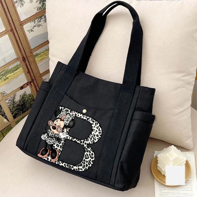 Cute Minnie Mouse Women's Bags Disney A-Z 26 English Letters Shoulder Bag