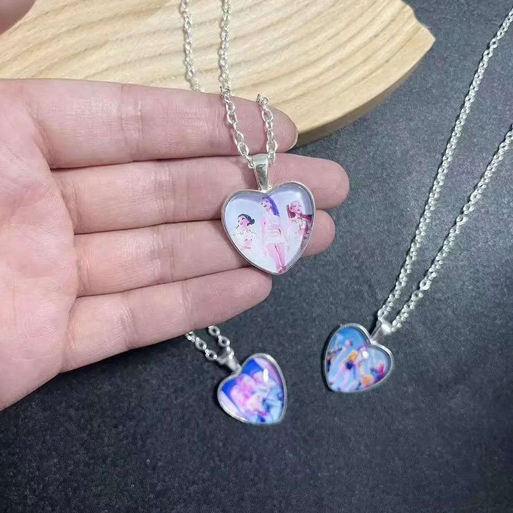 KPop Demon Hunters Heart Necklace - Rumi Zoey Mira Anime Film Alloy Jewelry Pendant for Fans Gifts