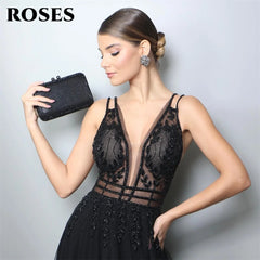 A Line Tank Evening Dresses Net Beading Sequin Charming Prom Dress