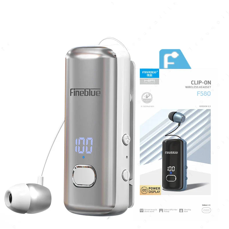 Fineblue F580 Lavalier Wireless Headphones Bluetooth 5.3 Headphones with Microphone Power Display Earbud Noise Interference Free