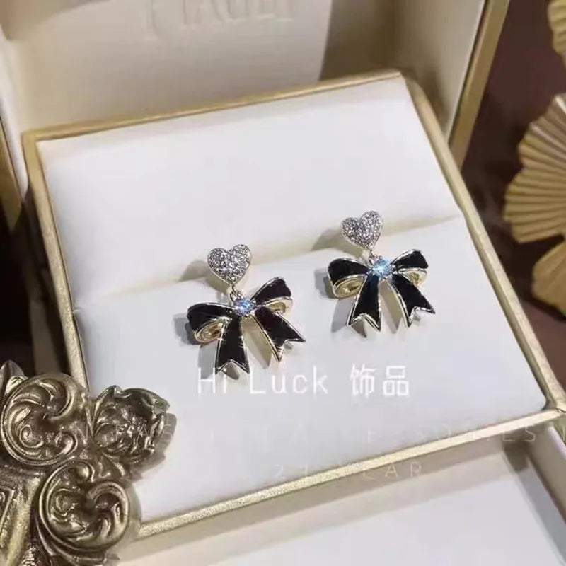 Simple Black Bow Love Earrings for Women Fashionable Personalized Beautiful Daily Accessories Party Jewelry Premium Gifts