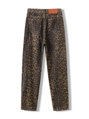 Leopard Print Jeans for Women High Waisted Y2k Retro Fashion Streetwear Denim Pants