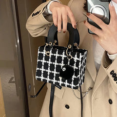 Mini Small Square Bag Classic Plaid Women Bags Woolen Brand Luxury Handbag