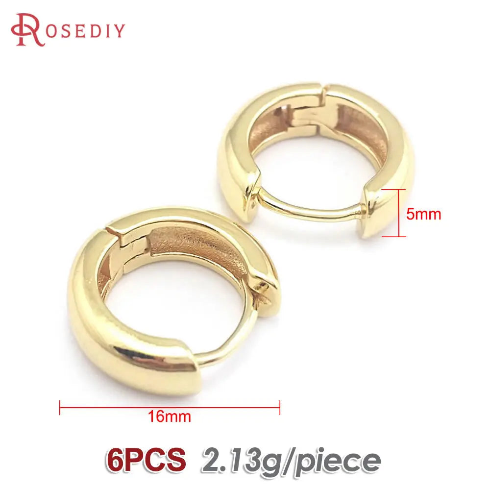 6PCS 14MM 16MM 18MM 23MM 25MM 30MM 18K Gold Color Brass Round Circle Loop Earrings Hoops Jewelry Making Supplies Accessories
