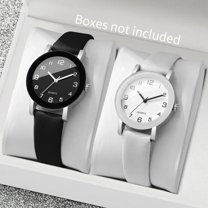 1/2PCS Fashion Couple's Watches Leather Strap Wristwatch Men Women Casual Arabic Dial Quartz Watches (Without Box)