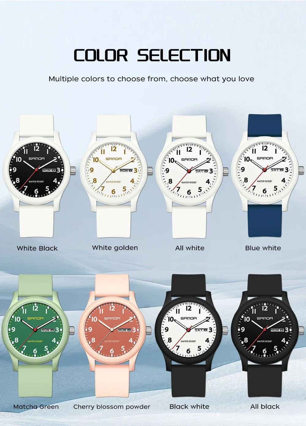 SANDA 3263 Fashion Casual Men Watch Silicone Strap Waterproof Luminous Clock Unisex Wristwatch Date Week Sport Man Watches