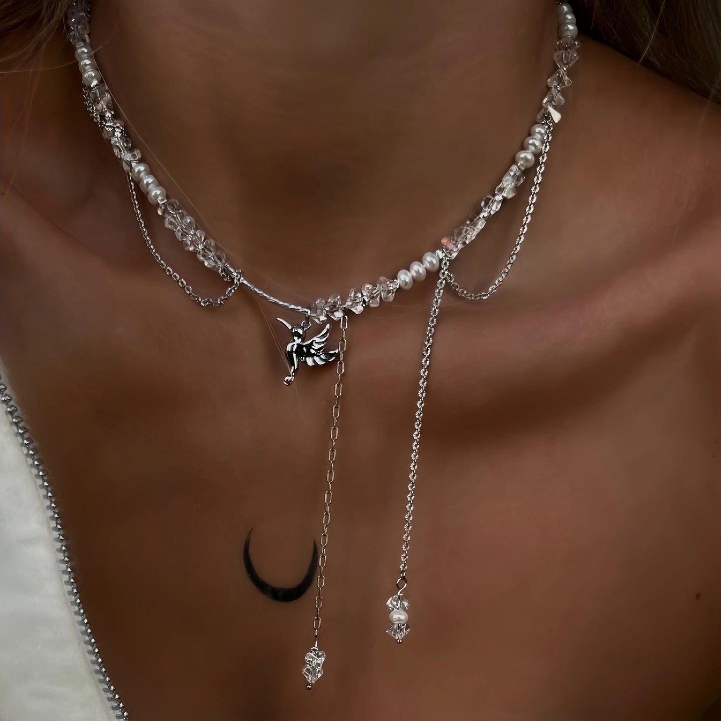New Irregular Choker Vintage Tassels Zircon Heart Pendant Necklace For Women Female Geometric Baroque Transparent Crystal Chain