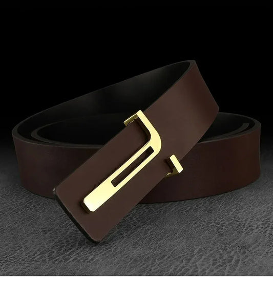 3.8cm Fashion Men's Belts High Quality Designer Luxury Famous Genuine Leather Belt Jeans Formal Cowskin Black Male Waist Strap