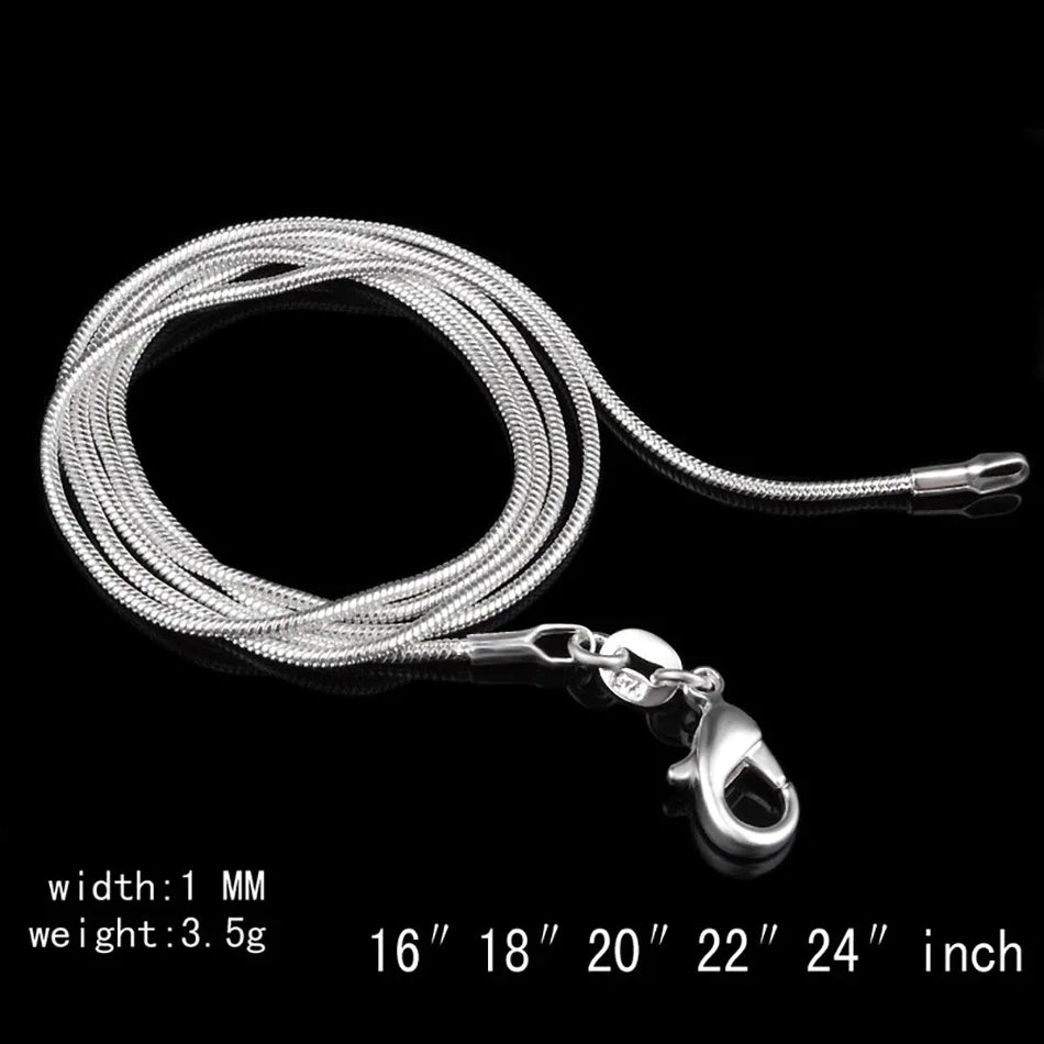 New Fine 925 sterling silver necklace women, silver fashion jewelry Snake Chain 1mm Necklace 16 18 20 22 24"
