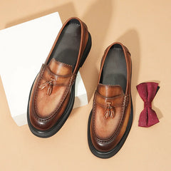 Soft Leather Elegant Mens Dress Loafers Shoes Platform Genuine Leather