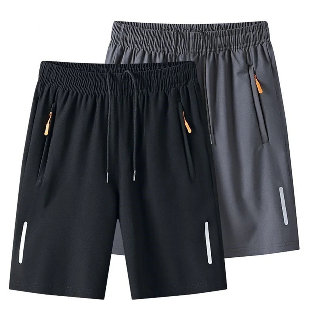 Summer Men'S Ultra-Thin Ice Silk Beach Casual Shorts Jogging Sport Quick Dry Male Zipper Loose Gym Sports Short Pants Sweatpant