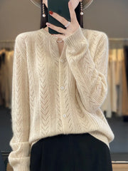 Wool Cardigan Womens Clothing O-neck Sweater Mujer Long Sleeve Tops Knitwears