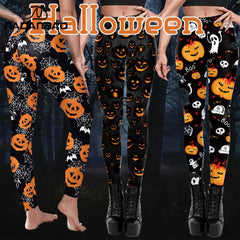 Halloween Pumpkin Skull 3D Print Pattern Stripe Workout Pants Leggings