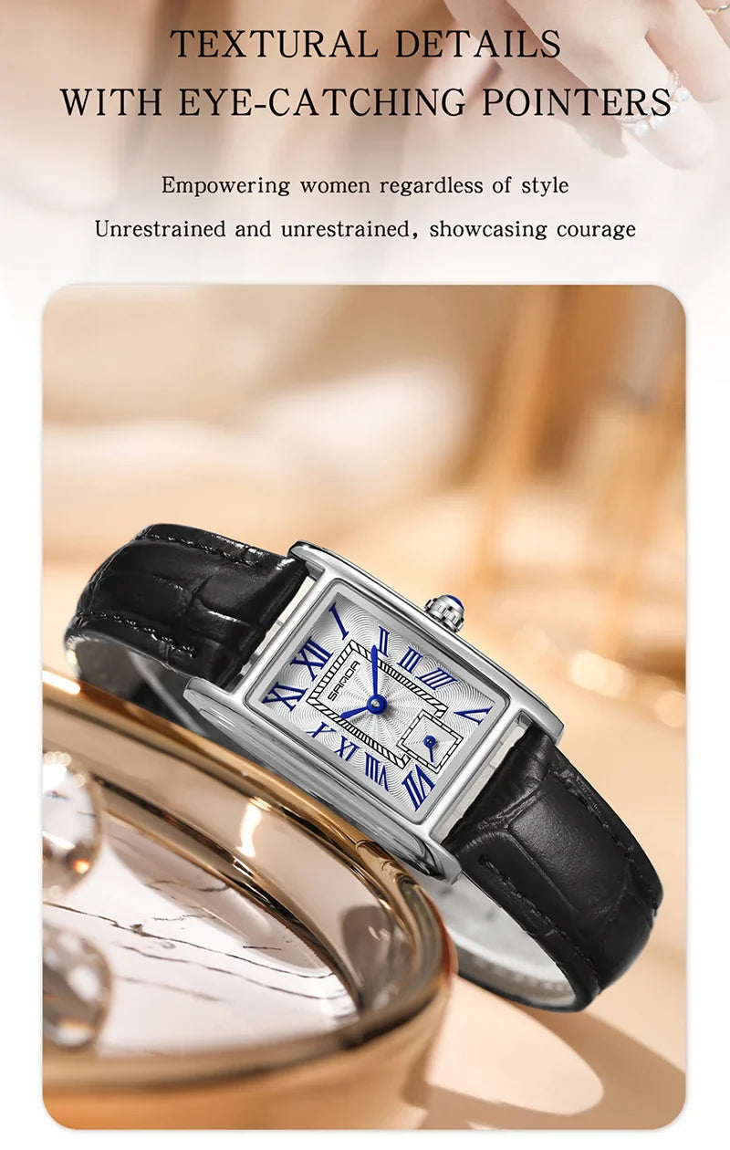 SANDA 1116 Quartz Watch Women Elegant Design Watches Rectangle Dial Waterproof Steel Leather Business Ladies Wristwatches Gift