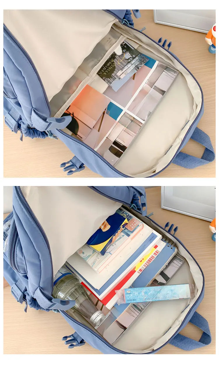 New Cute Nylon Backpack Suitable for Young Girls, Female Students, and Ladies, Multi-Pocket Student Backpack