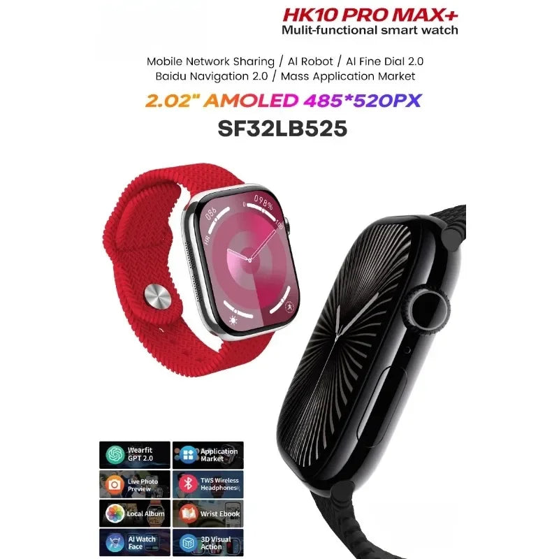HK10 Pro Max  AMOLED Smart Watch Men WiFi Bluetooth Call ChatGPT Compass G-Sensor Photo Album Sport Smartwatch for Android IOS