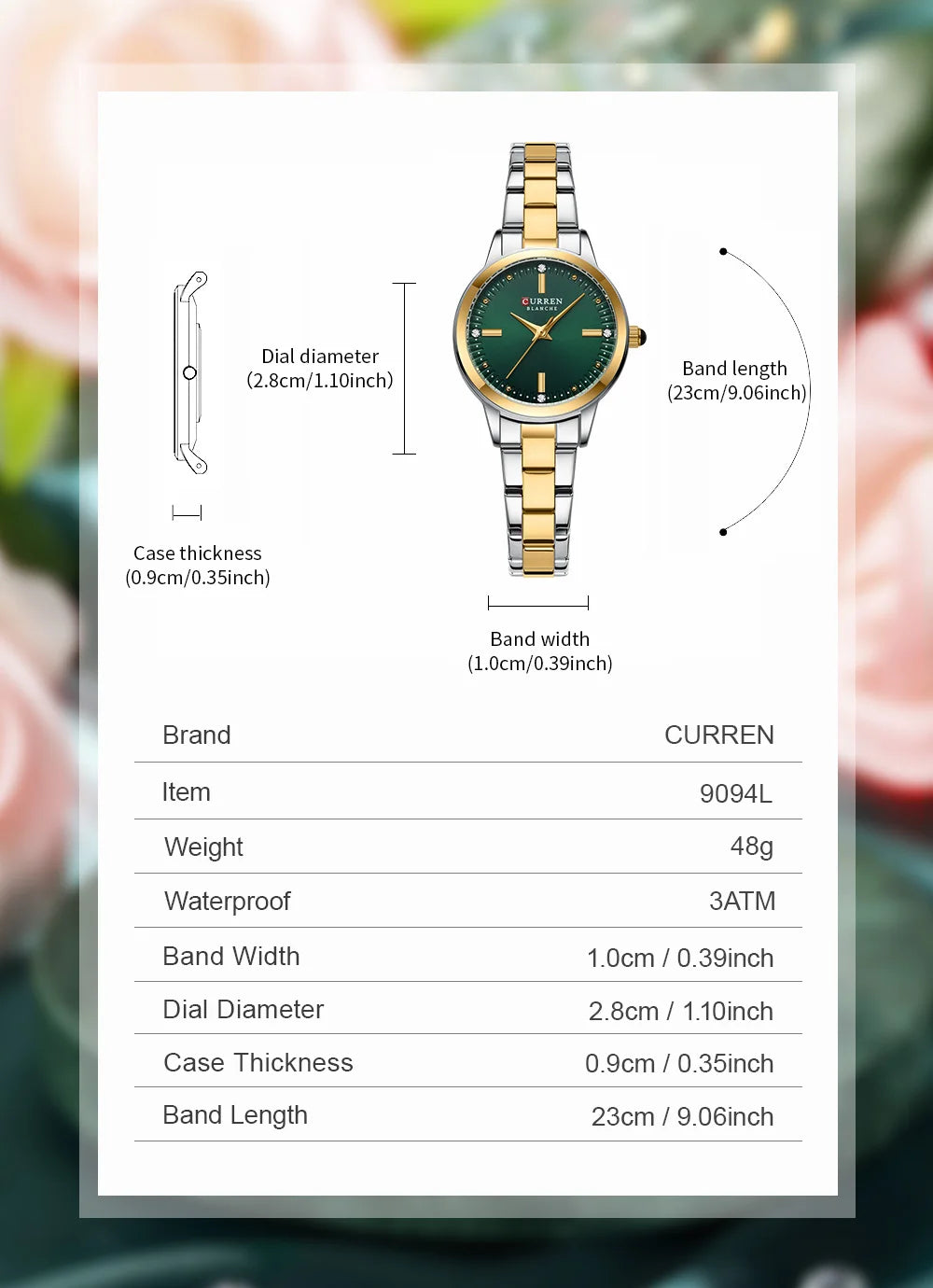 CURREN Simple Round Dial Fashion Dress Quartz Watches for Ladies with Stainless Steel Bracelet Luxury Wristwatches