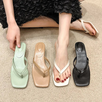 Clip-toe Fashion Sandals Women 2024 Summer New Thin Heel Flip Flops Ladies New Designer Casual Solid Color Slippers for Women