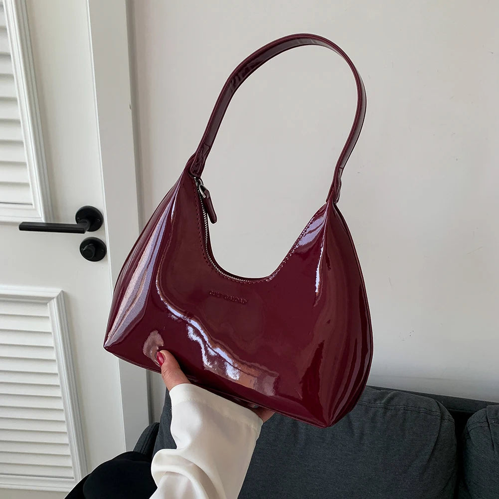 Women's Bag Patent Leather Tote Bag Fashion Shoulder Bag Versatile Crescent Bag