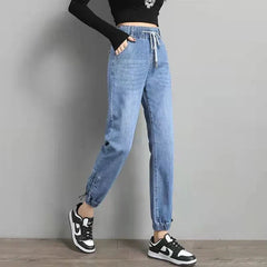 S-3xl Drawstring Ankle-length Loose Jogger Jeans Women Solid Color Streetwear Scratch  Pants