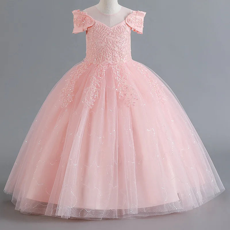 4-12 Year Old New Lace Flower Girl Wedding Dress Girl Piano Performance Dress Gorgeous Birthday Party Evening Dress
