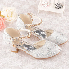 Girls Glitter Sandals Children's High Heels Shoes Kids Performance Crystal Sandals