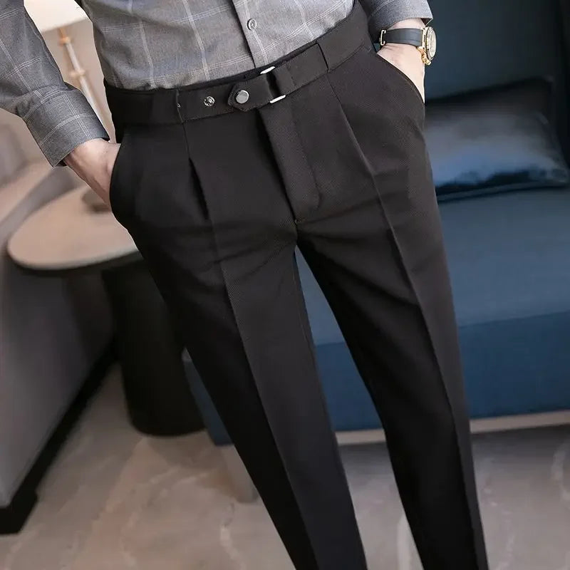 Men's Pants Slim Fit 9 Cropped Business Straight Elastic Social Tailoring Male Suit Trousers