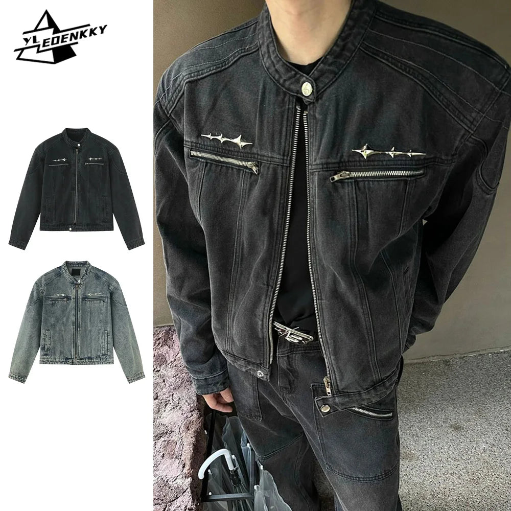 Denim Jacket Men Women Vintage Washed Cropped Cowboy Coat High-street Coats