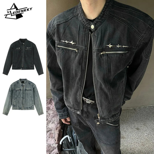 Denim Jacket Men Women Vintage Washed Cropped Cowboy Coat High-street Coats