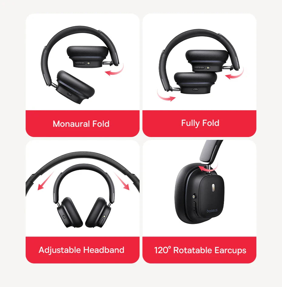 Baseus Bowie 30 Max Bluetooth Headphones 45dB Noise Cancellation Hi-res LDAC Over Ear Headset 3D Spatial Audio Wireless Earphone