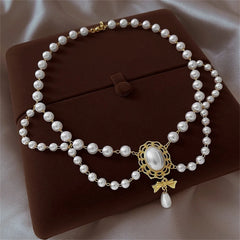 Elegant White Pearl Heart Necklace Vintage Pearl Choker Necklace For Women