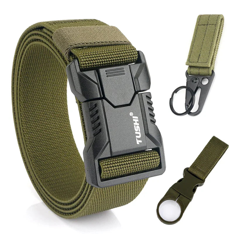 VATLTY New Tactical Outdoor Belt for Men and Women Aluminum Alloy Buckle Quick Release Elastic Belt Casual Belt Jeans Waistband