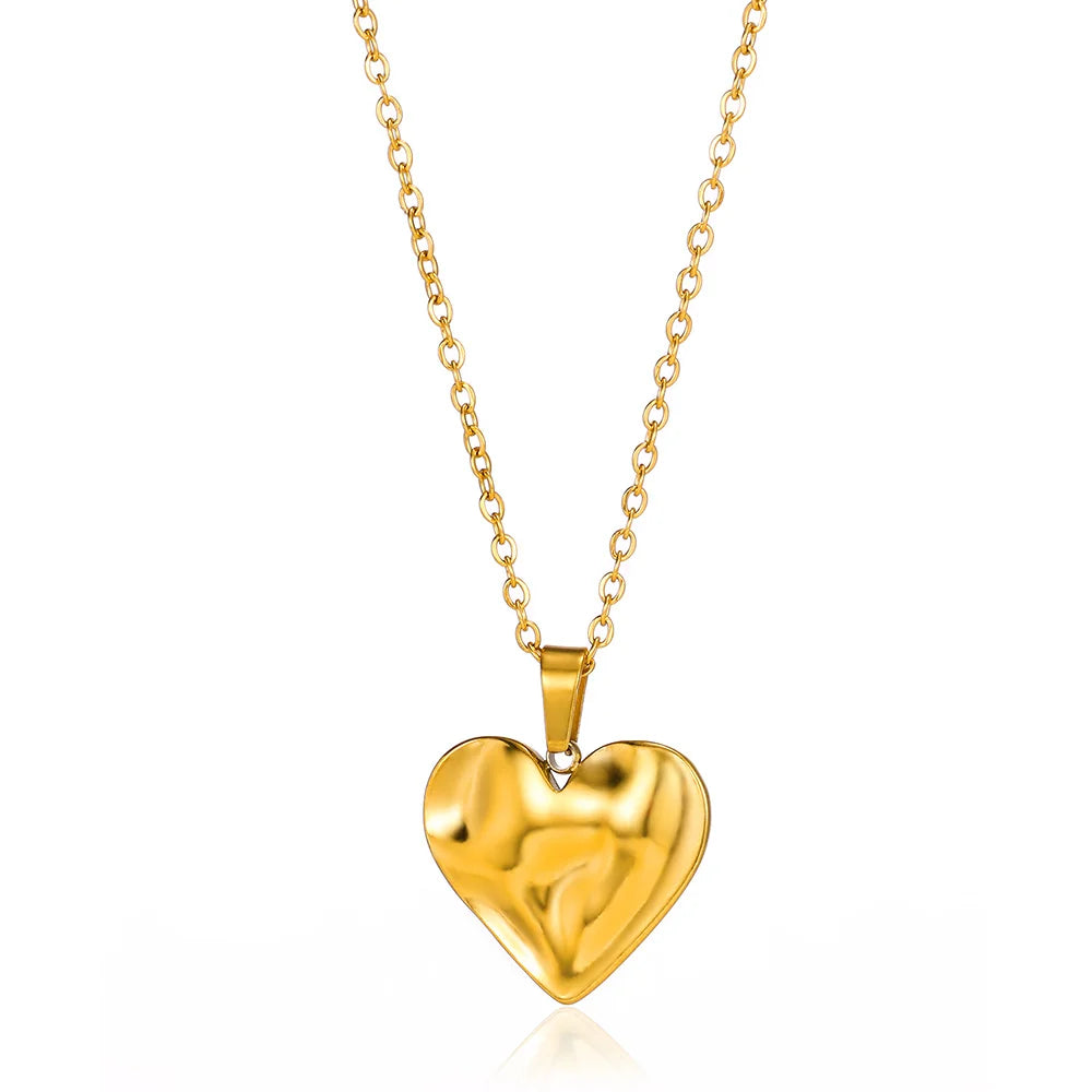 Stainless Steel Love Heart Pendant Necklace For Women Fashion Gold Color Flower Necklace Couple Aesthetic Jewelry Accessories