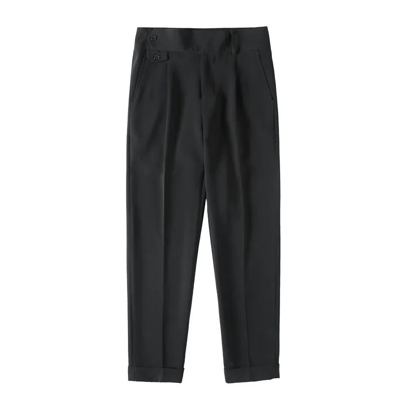 Solid High Waist Trousers Men Formal Pants Slim Fit Business Casual Suit Pants Hommes
