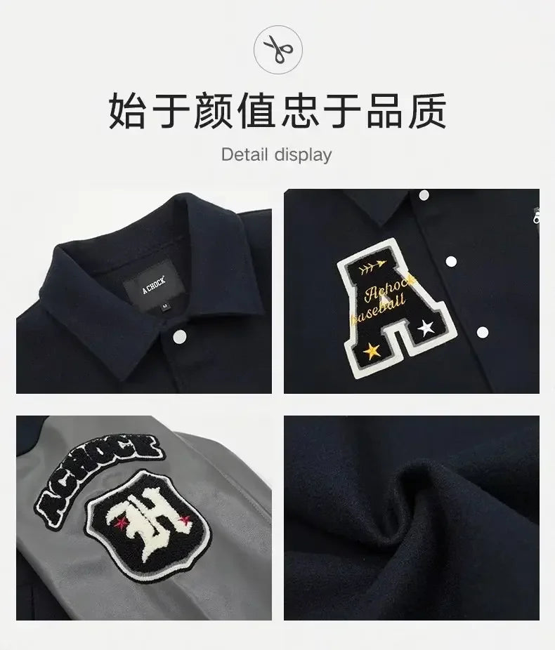 Letter Embroidery Bomber Jacket Men Women Autumn Winter Leather Sleeves