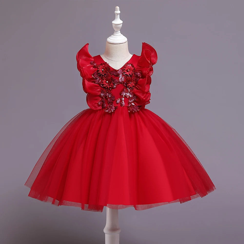 Child sleeveless performance dress, flower girl fluffy princess dress 2 To 10 Year girls  Party wear