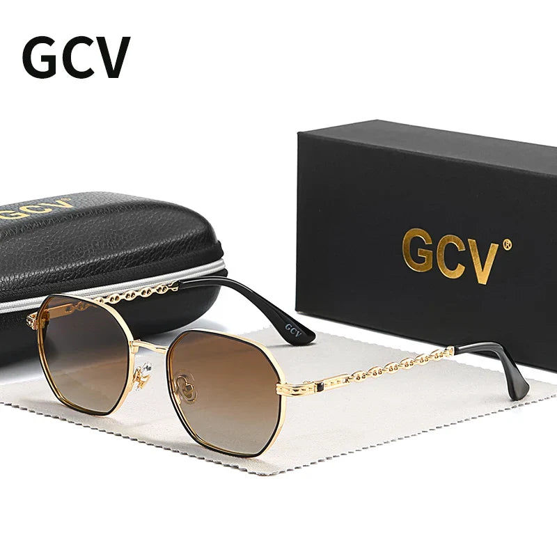 GCV brand classic retro women's rectangular square metal frame glasses, sunglasses, Polarizer lenses，Box Oculos De Sol Gafas