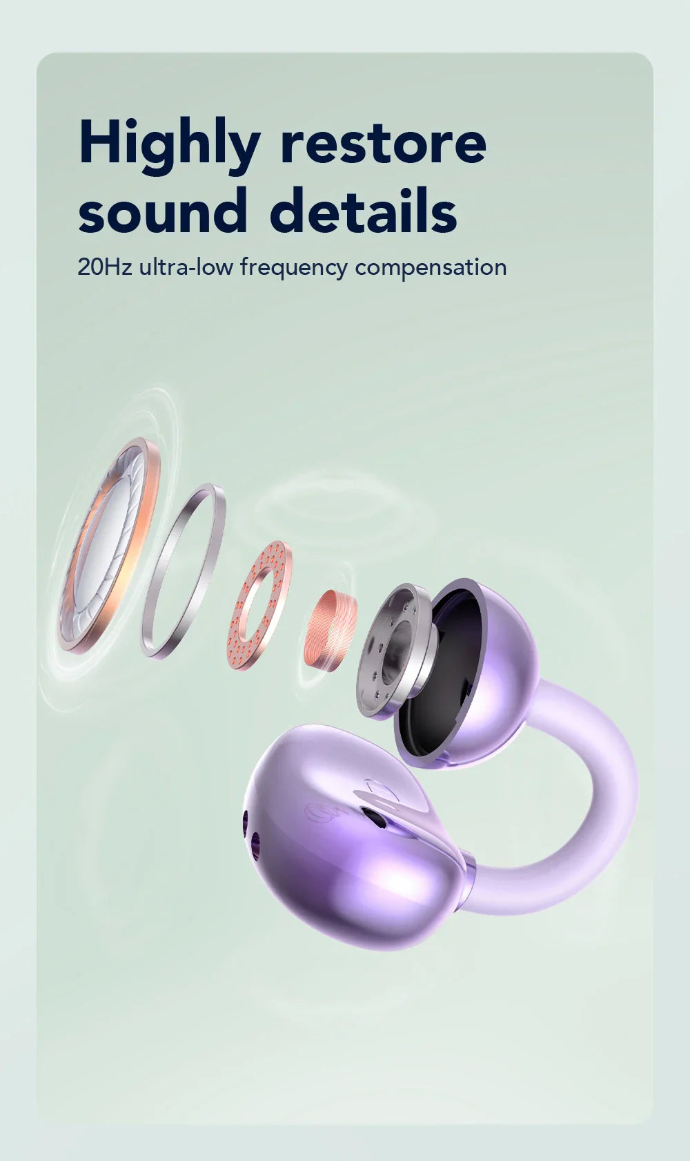 【HTC NE54】 Bluetooth V6.0 Earphones AI Translator LCD Screen Earbuds OWS Ear Clip Headphones Wireless Headphones Noise Reduction