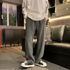 Men Solid Streetwear Baggy Pants Loose Straight Wide-leg Pleated Pants