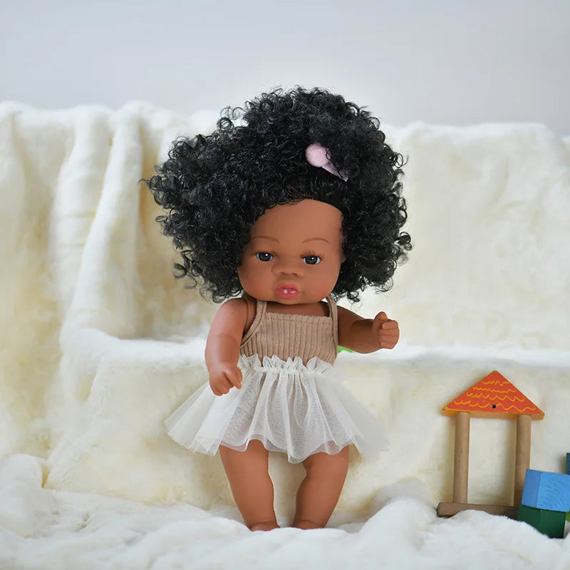 14inch Full Body Vinyl Bebe Reborn Dolls Soft Lifelike Baby Toys American Reborn Black Baby Doll Vinyl Baby Doll Toys Girls Boys
