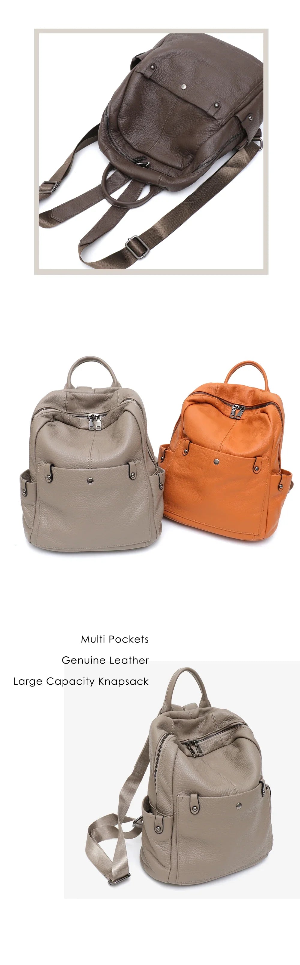 Soft Genuine Cowhide Daily Backpack Women Men Spacious Multi Pockets Fashion Casual Versatile Knapsack Travel Business College