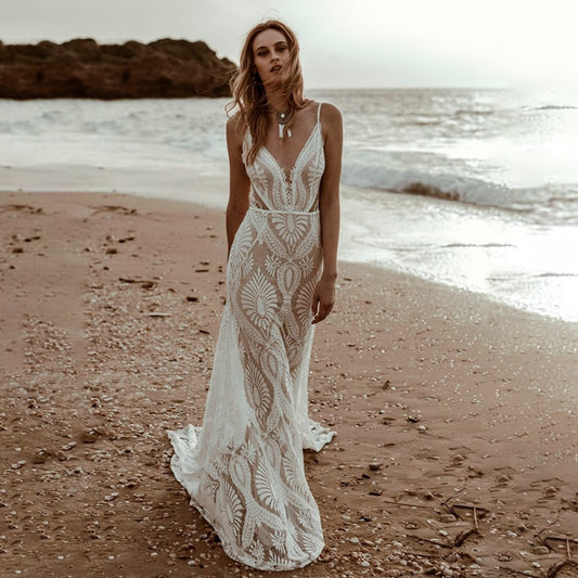 White Bridesmaid Dresses: V Neck Mermaid Wedding Dresses Spaghetti Straps Sleeveless